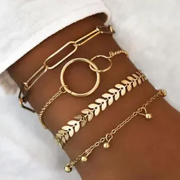 Link Armbänder Gothic 4-teiliges Armband für Frauen Geometrischer Kreis Fischgrätenkette Ins Style Set Charm Yc
