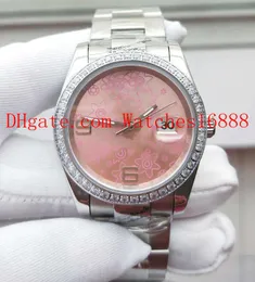 Topselling 36 mm 116244 Diamentowa ramka i tarcza ze stali nierdzewnej różowy kwiat Kobiety automatyczny ruch mechaniczny zegarek dla damskiej mody zegarek