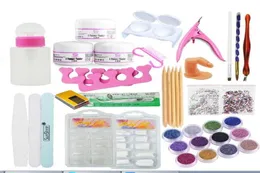 Akryl Nail Art Manicure Kit 12 Color Nail Glitter Powder Decoration Akryl Pen Brush False Finger Pump Nail Art Tools Kit Set8944091