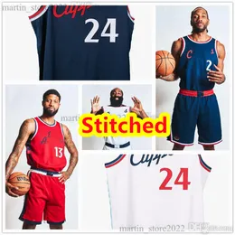 Zupełnie nowe logo 2024 Koszykówka Kawhi Jersey 2 Leonard Paul 13 George James 1 Harden Norman 24 Powell Ivica 40 Zubac Russell 0 Westbrook Daniel Theis Terance Mann zszyty