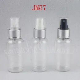 シルバースプレーポンプ、水 /トナーパッケージングボトル、空の化粧品容器（50 PC /ロット）Orcukを備えた75mlの透明なペットボトル