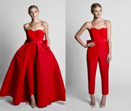 2019 Fashion Jumpsuit Evening Dresses With Convertible Skirt Satin Bow Back Sweetheart Strapless Waistband Weddings Guest Prom Gow1744167