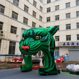 Partihandel 7MH (23ft) med fläktdekorativ grön show konstgjord tigeringång uppblåsbar tigerbågetunnel