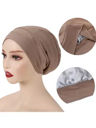 Satin Lined Hijab Cap Bonnet Hair Cap Double Layer Sleep Night Cap Head Cover Muslim Fashion Jersey Hijab Cap Islamic Head Wear 240301