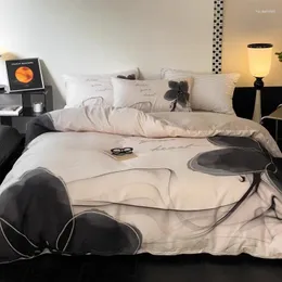 Conjuntos de cama Estilo de pintura a óleo preto é leve e luxuoso a cama de quatro peças feita de algodão puro simples colcha literária