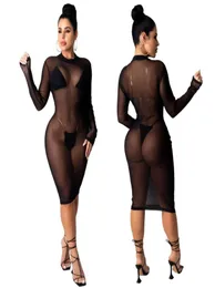 2020 mulheres sexy malha fishnet vestido cobrir manga longa mini vestido preto feminino malha transparente night club wear vestido de férias ve8172570