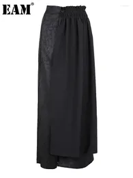 Calças femininas EAM preto irregular plissado cintura alta elástica solta ajuste calças femininas moda maré primavera outono 2024 1DH3331