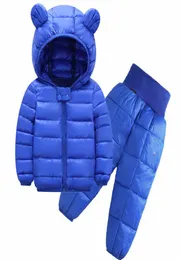 Сплошной цвет Children039s Комплекты одежды Зимние куртки для маленьких девочек и мальчиков Брюки Костюм Пуховая хлопковая детская одежда для 15 лет7357750