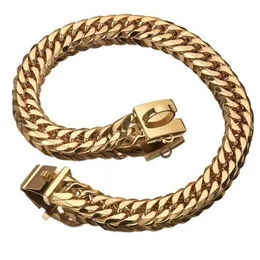 PMGPET Pet Gold Chain Filhote de Cachorro Colar de Aço Inoxidável Bulldog Leash Pequeno Médio Grande Coleira de Cachorro LJ201113204j