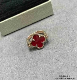 Band Rings Vintage Cluster Rings Van Brand Designer Copper med 18K Gold Plated Red Four Leaf Clover Charm Ring for Women With Box Party Gift