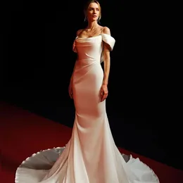 Атласное свадебное платье русалки в стиле бохо с кристаллами и складками на плечах, атласное вечернее свадебное платье для невесты, индивидуальный заказ, Vestidos De Novias Robe De Mairee
