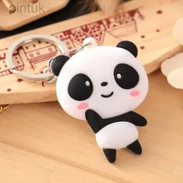 Keychains Lanyards Delysia King Cute Cartoon Panda Keychain 커플 선물 Fashion Handicraft 양면 고무 가방 펜던트 LDD240312