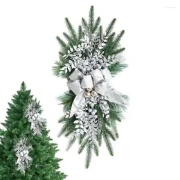 Decorative Flowers Christmas Swag Wreath Artificial With Bowknot Decor For Stairs Window Tree Garden Wall Porch Courtyard
