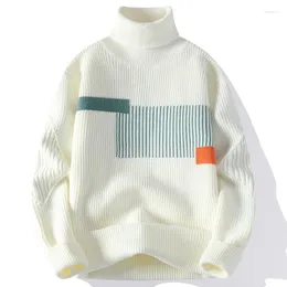 Herrtröjor Spring Autumn Fashion Turtleneck tröja män Patchwork Knit Pullovers Korean Casual Loose Mens Warm Pullover Knitwear