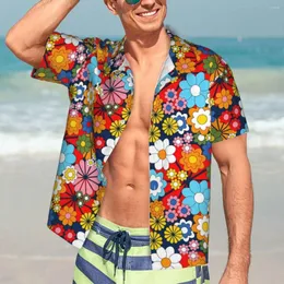 Mäns casual skjortor färgglada blommiga skjorta retro blommor tryck HAWAII MÄNNER KORT STEK HARAJUKU Custom Overdimensionerade blusar