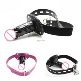 Adult Toys Leather Silicone Penis Mouth Ball Gag with Lock Fetish SM Bondage Restraints Oral Dildo Plug Harness for Couple Sex Game Sex ToyL2403