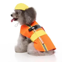 猫の衣装犬ハロウィーンコスチュームオートム冬のペットドッグ服面白いエンジニアのロールプレイ帽子ドレスアップアクセサリー271i
