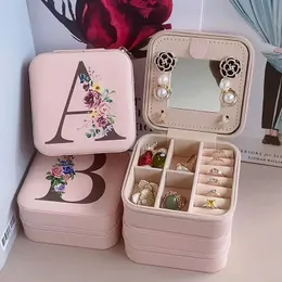 Rings Earrings Zipper Jewelry Box Personalized Letter Leather Travel Case Bridesmaid Proposal Jewellery Holder Her Gift 240309