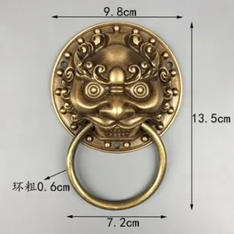 Chinês Folk Feng Shui Antigo Bronze Cobre Foo Fu Dog Lion Head Door Knocker280R