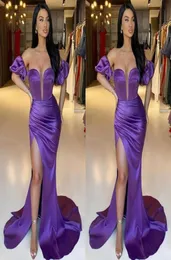 Arabic Duabi Sexy Purple Plus Size Mermaid Prom Dresses Floor Length Off Shoulder Pleats Draped High Side Split Formal Evening Gow6173146