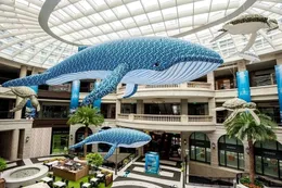 wholesale 8m Length Blue Giant Inflatable Whale With LED For City Decora or Party Show Decoration