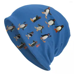 Berets engraçado pinguim pingu humor crânios beanies bonés unisex inverno quente malha chapéu adulto antártica animal bonnet chapéus ao ar livre boné de esqui