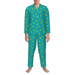 Men's Sleepwear Banana Print Pajama Set Spring Green Yellow Sleep Unisex Two Piece Casual Oversized Graphic Nightwear Birthday Gift