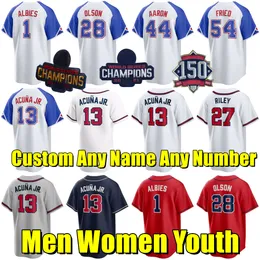 2023 Custom S-6XL 27 Austin Riley Ronald Acuna Jr. Baseball Jersey Ozzie Albies Matt Olson Orlando Arcia Michael Harris II Marcell Ozuna David Fletcher Ian Anderson