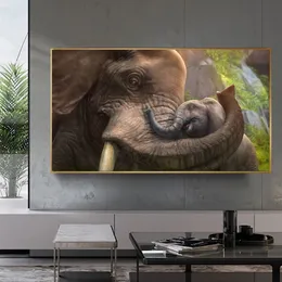 象の母と太陽のポスターキャンバス絵画ウォールアート写真リビングルームの動物柄の家の装飾屋内装飾208l