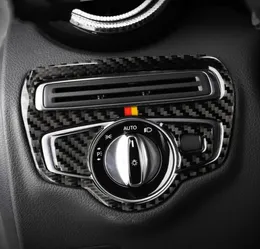 Carbon Fiber Headlight Switch Frame Cover Trim Car Styling Sticker for Mercedes C Class W205 C180 C200 GLC Accessories1322445
