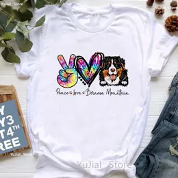 Женская футболка Peace Love Bernese Mountain Футболка с графическим принтом для девочек Блестящая леопардовая модная футболка Femme Kaii Dog Lover Футболка женская L24312