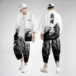 Ethnische Kleidung Japanische traditionelle Kimono-Hosen Männer Haori 2-teiliger Anzug Retro Yukata Asiatische Mode Harajuku Hanfu-Jacke 2024