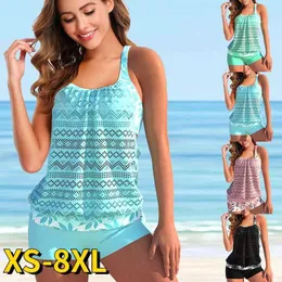 ارتداء السباحة 2024 Womens Womens Swimwear Tankini 2 قطعة كبيرة الحجم ملابس السباحة المثيرة طباعة بيكيني كبيرة مفلس الفاكهة مبطنة بالملابس السباحة الرياضية الجديدة الرياضية المائية 240311