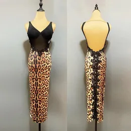 Scena noszona seksowna bez pleców latynoska sukienka taneczna Kobiety Leopard samba tancerz kostium dla dorosłych chacha taniec ubrania dl11610