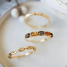 Lamoon Naturalny cytrynowy pierścień dla kobiet 925 Pierścienie srebrnego łańcucha srebrnego K Pierścienie K Gold Splated Trendia Trendia Wedding Jewelry RI042 240227