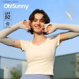 Skyddande ärmar Ohsunny Sun-Protective ärm 2024 Ny anti-UV Cool Feeling Skin Friendly U-Palm Long Gloves For Women Outdoors Golf Driving L240312