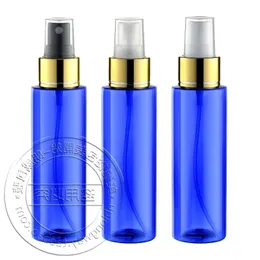 Bottiglia d'acqua per profumo spray blu brillante da 100 ml con pompa spruzzatrice oro brillante, spedizione gratuita 50 pz / lotto, bottiglia spray per profumo 100cc Dnkow