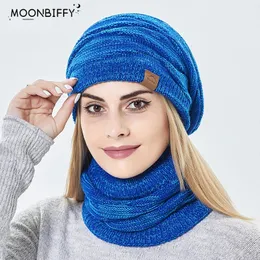 Chapéu de malha quente feminino inverno gorro chapéus cachecol conjunto crânio boné pescoço mais quente engrossar pele forrado senhora máscara para 240227