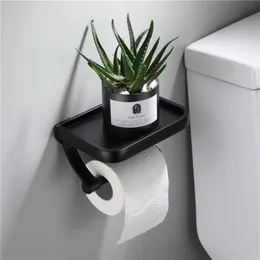Fixado na parede preto suporte de papel higiênico suporte de papel de tecido rolo com prateleira de armazenamento do telefone acessórios do banheiro 3047