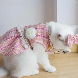 أزياء القط رائعتين فستان حيوان أليف لطيف مع القوس غطاء الرأس الزهري فو ديكور لؤلؤة الكلاب القطط الأميرة جرو الملابس