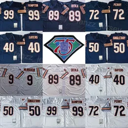 Vintage Football 72 William Perry Jerseys 1966 1985 Retro 89 Mike Ditka 9 Jim McMahon 40 Gale Sayers 50 Mike Singletary 99 Dan Hampton 75th Anniversary Embroidery