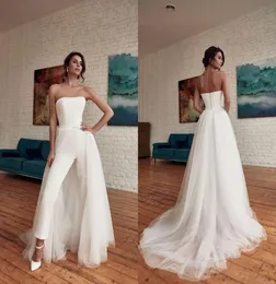 Fashionable Unique Simple Plus Size Jumpsuits Wedding Dress Bridal Gowns with Detachable Train Strapless Ankle Length Formal Jumps2883483