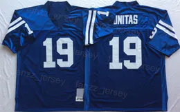 Vintage 19 Johnny Unitas Retro Football Jerseys 75. rocznica niebieska drużyna kolor dla fanów sportowych haft i szycie oddychające czyste mundury mundowe