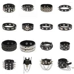 Länk armband vintage snap punk rock wrap svart pu läder armband män stjärna skalle ben gotisk bred manschett för kvinnor smycken