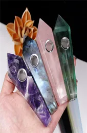 Whole 20 Color Natural Crystal Stone Smoking Pipe Quartz Jewelry Crystal Point Wand Gemstone Tobacco Pipes Healing Hand Pipes6231679