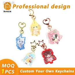 Keychains Lanyards Bomaijie Custom Acrylic Keychain Cartoon Key Chain Photo Customized Transparent Printing Design Game Anime Keychains LDD240312