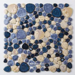 Sfondi Blu Beige Ciottoli Fambe Mosaico in ceramica smaltata Piastrella campione per pavimento del bagno Decorazione per piscina Adesivo da parete243t