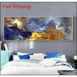 Dipinti Wangart Colori astratti Unreal Canvas Poster Blu Paesaggio Wall Art Pittura Soggiorno Appeso a parete Modalità qylUII packi3260