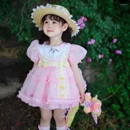 Abiti da ragazza estivi Lolita spagnola principessa abito da ballo fiocco in pizzo ricamo design festa di compleanno per ragazze Pasqua Eid A1607