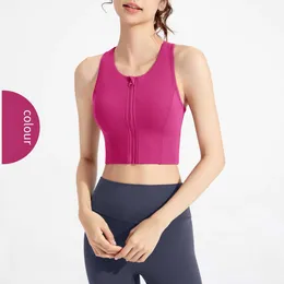 LU-3223 Sutiã esportivo antibacteriano para mulheres com sutiã acolchoado com zíper regata para corrida academia roupas de ginástica de alta resistência colete